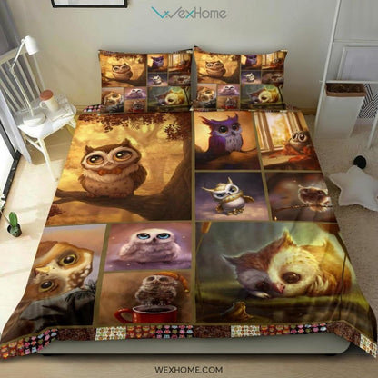 Quilt Owl Art Bedding - Duvet Cover And Pillowcase Set - Unique Design Amazing Gift