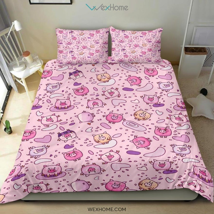 Cartoon Pig Pattern Bedding - Duvet Cover And Pillowcase Set - Unique Design Amazing Gift