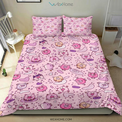 Cartoon Pig Pattern Bedding - Duvet Cover And Pillowcase Set - Unique Design Amazing Gift