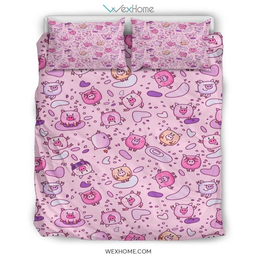 Cartoon Pig Pattern Bedding - Duvet Cover And Pillowcase Set - Unique Design Amazing Gift