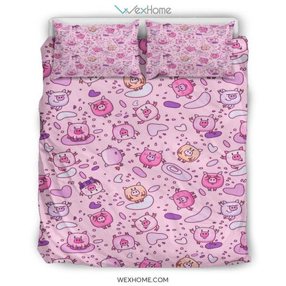 Cartoon Pig Pattern Bedding - Duvet Cover And Pillowcase Set - Unique Design Amazing Gift
