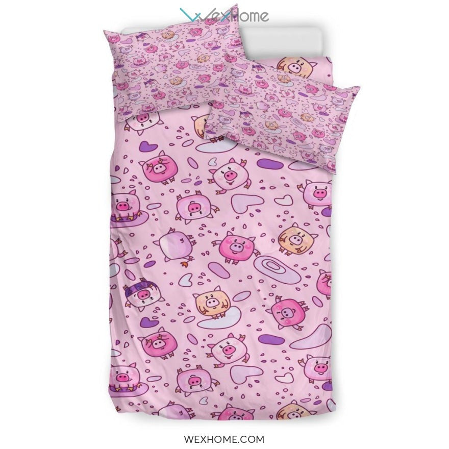 Cartoon Pig Pattern Bedding - Duvet Cover And Pillowcase Set - Unique Design Amazing Gift