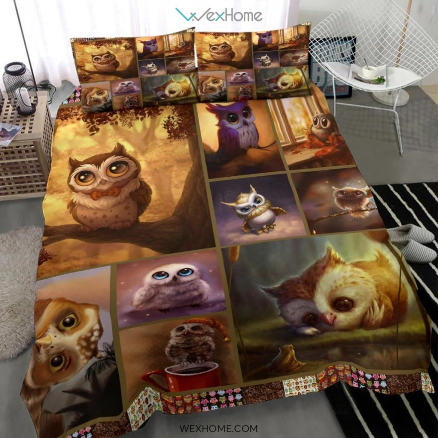 Quilt Owl Art Bedding - Duvet Cover And Pillowcase Set - Unique Design Amazing Gift