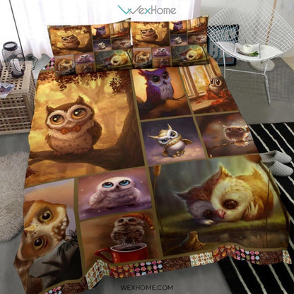 Quilt Owl Art Bedding - Duvet Cover And Pillowcase Set - Unique Design Amazing Gift