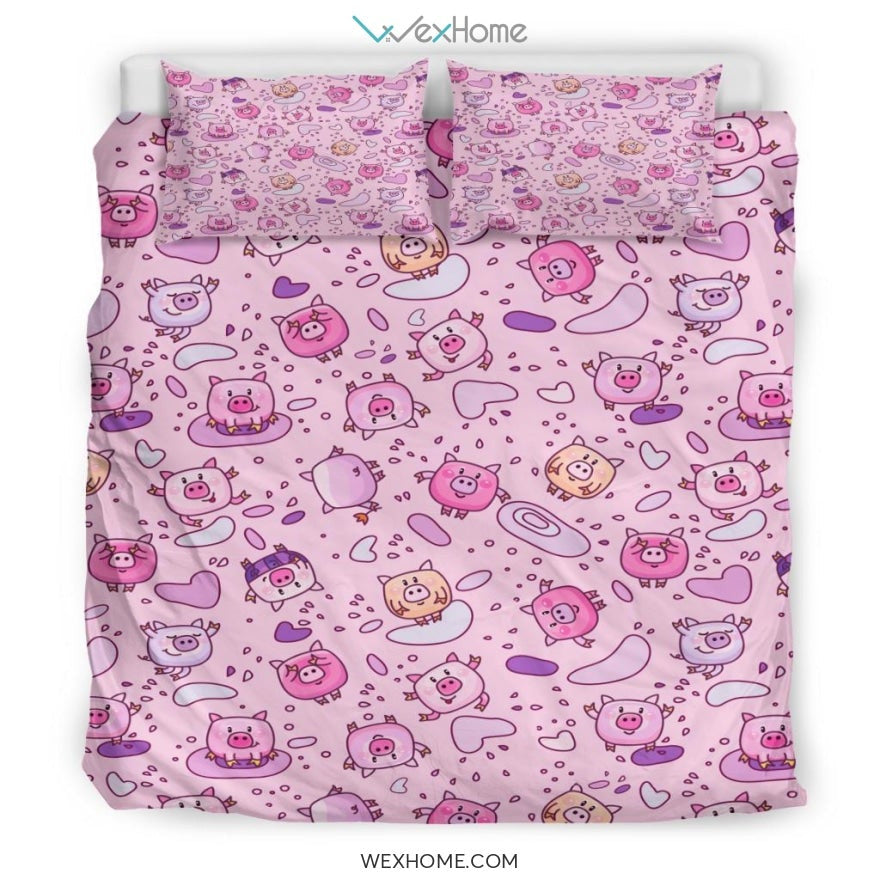 Cartoon Pig Pattern Bedding - Duvet Cover And Pillowcase Set - Unique Design Amazing Gift