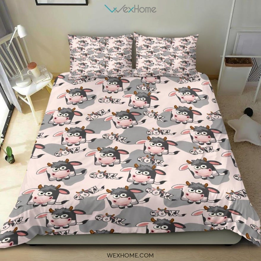 Cartoon Cow Pattern Bedding - Duvet Cover And Pillowcase Set - Unique Design Amazing Gift