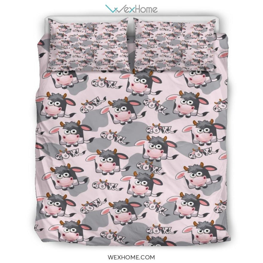 Cartoon Cow Pattern Bedding - Duvet Cover And Pillowcase Set - Unique Design Amazing Gift