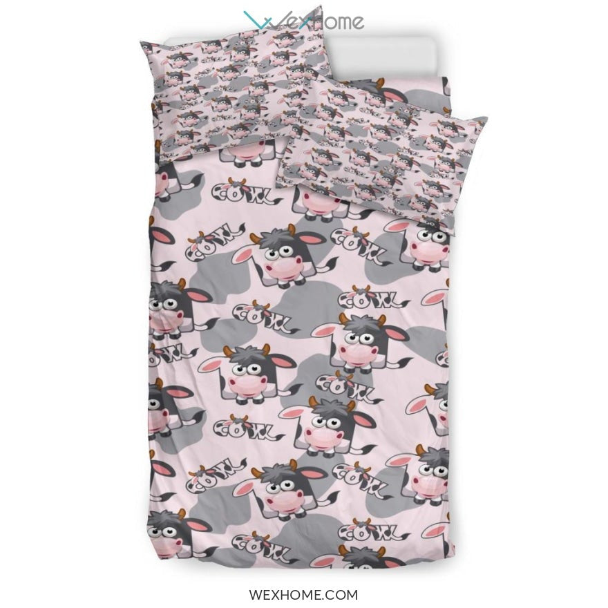 Cartoon Cow Pattern Bedding - Duvet Cover And Pillowcase Set - Unique Design Amazing Gift