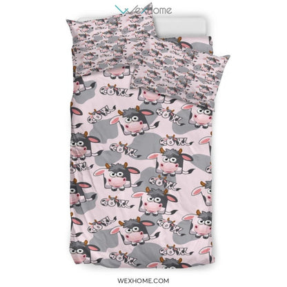 Cartoon Cow Pattern Bedding - Duvet Cover And Pillowcase Set - Unique Design Amazing Gift