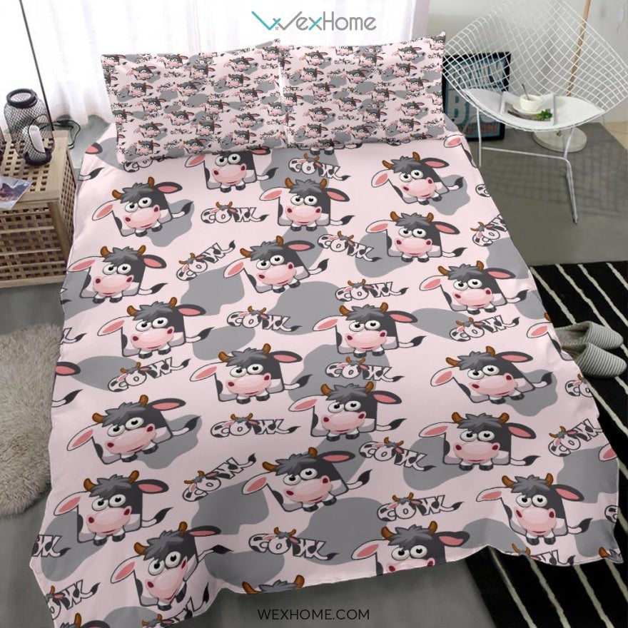 Cartoon Cow Pattern Bedding - Duvet Cover And Pillowcase Set - Unique Design Amazing Gift