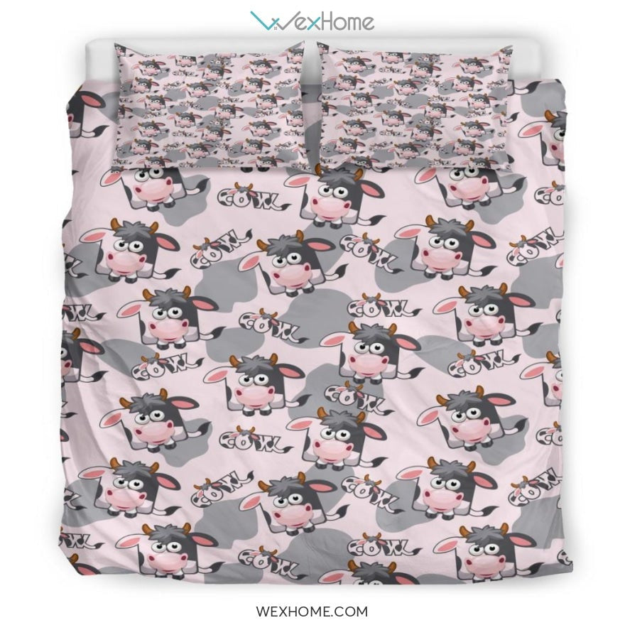 Cartoon Cow Pattern Bedding - Duvet Cover And Pillowcase Set - Unique Design Amazing Gift