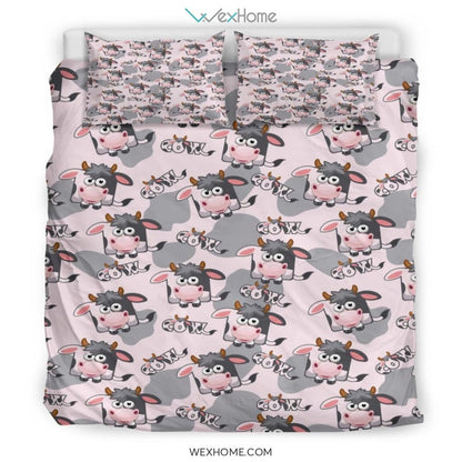 Cartoon Cow Pattern Bedding - Duvet Cover And Pillowcase Set - Unique Design Amazing Gift