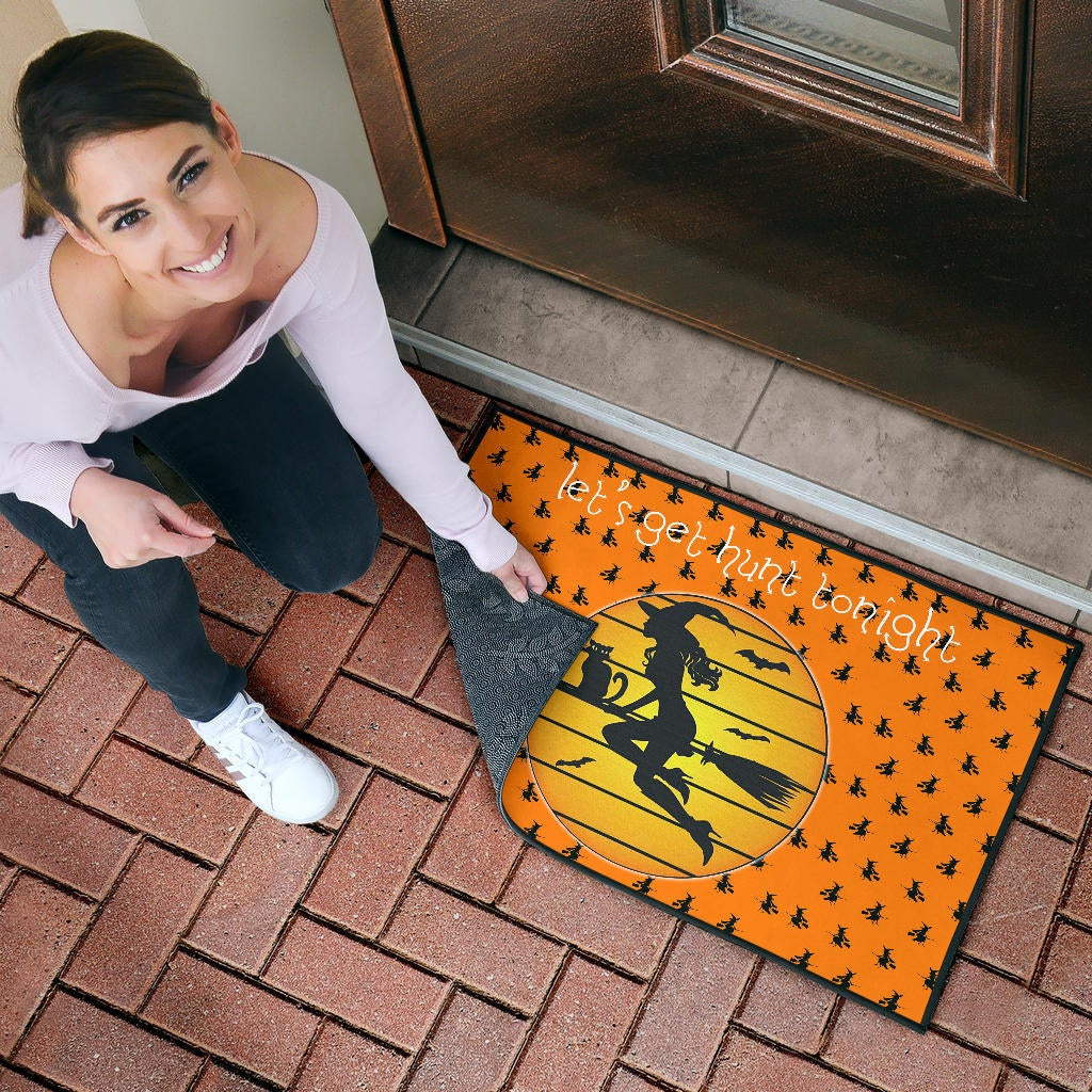 Halloween Door Mat | Witch On Broom And Cat Silhouette Patterns Door Mat Home Decor