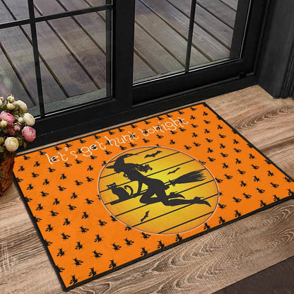 Halloween Door Mat | Witch On Broom And Cat Silhouette Patterns Door Mat Home Decor