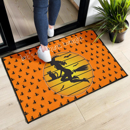 Halloween Door Mat | Witch On Broom And Cat Silhouette Patterns Door Mat Home Decor