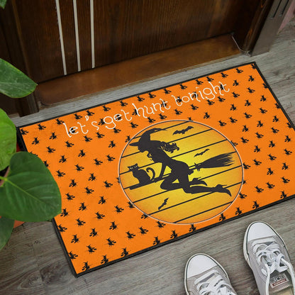 Halloween Door Mat | Witch On Broom And Cat Silhouette Patterns Door Mat Home Decor