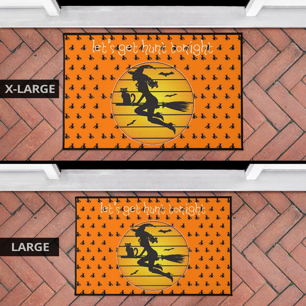 Halloween Door Mat | Witch On Broom And Cat Silhouette Patterns Door Mat Home Decor