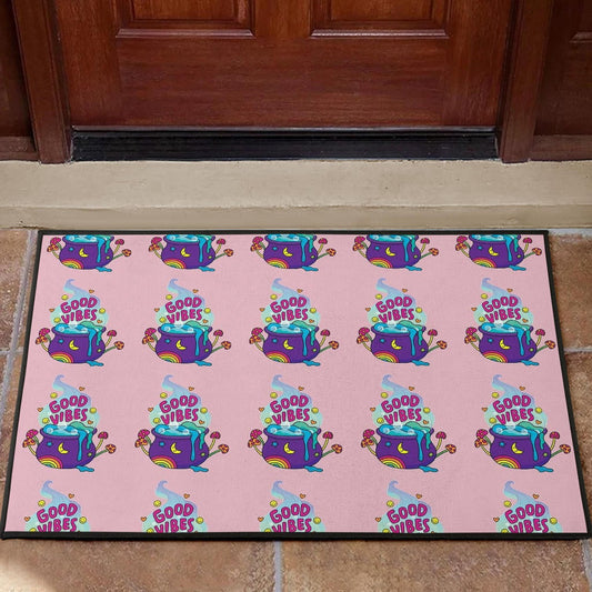 Halloween Door Mat | Good Vibes Witch Bowl Patterns Colorful Pink Door Mat Home Decor