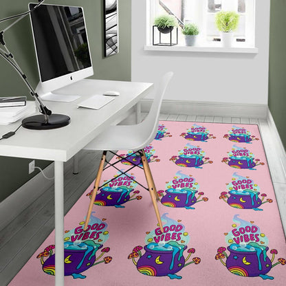 Halloween Area Rug | Good Vibes Witch Bowl Patterns Colorful Pink Rugs Home Decor