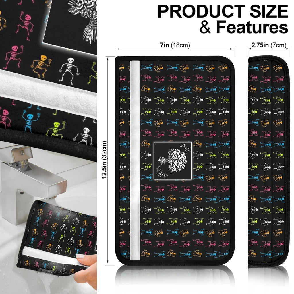 Halloween Seat Belt Covers | Skeleton Flower Bouquet Colorful Tiny Patterns Horizontal Belt Covers