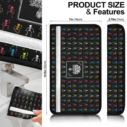 Halloween Seat Belt Covers | Skeleton Flower Bouquet Colorful Tiny Patterns Horizontal Belt Covers