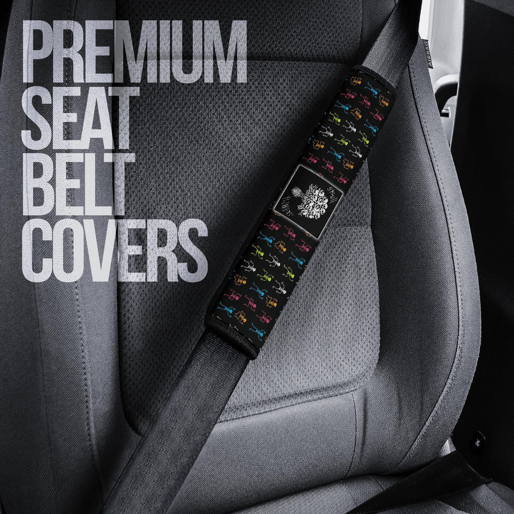 Halloween Seat Belt Covers | Skeleton Flower Bouquet Colorful Tiny Patterns Horizontal Belt Covers