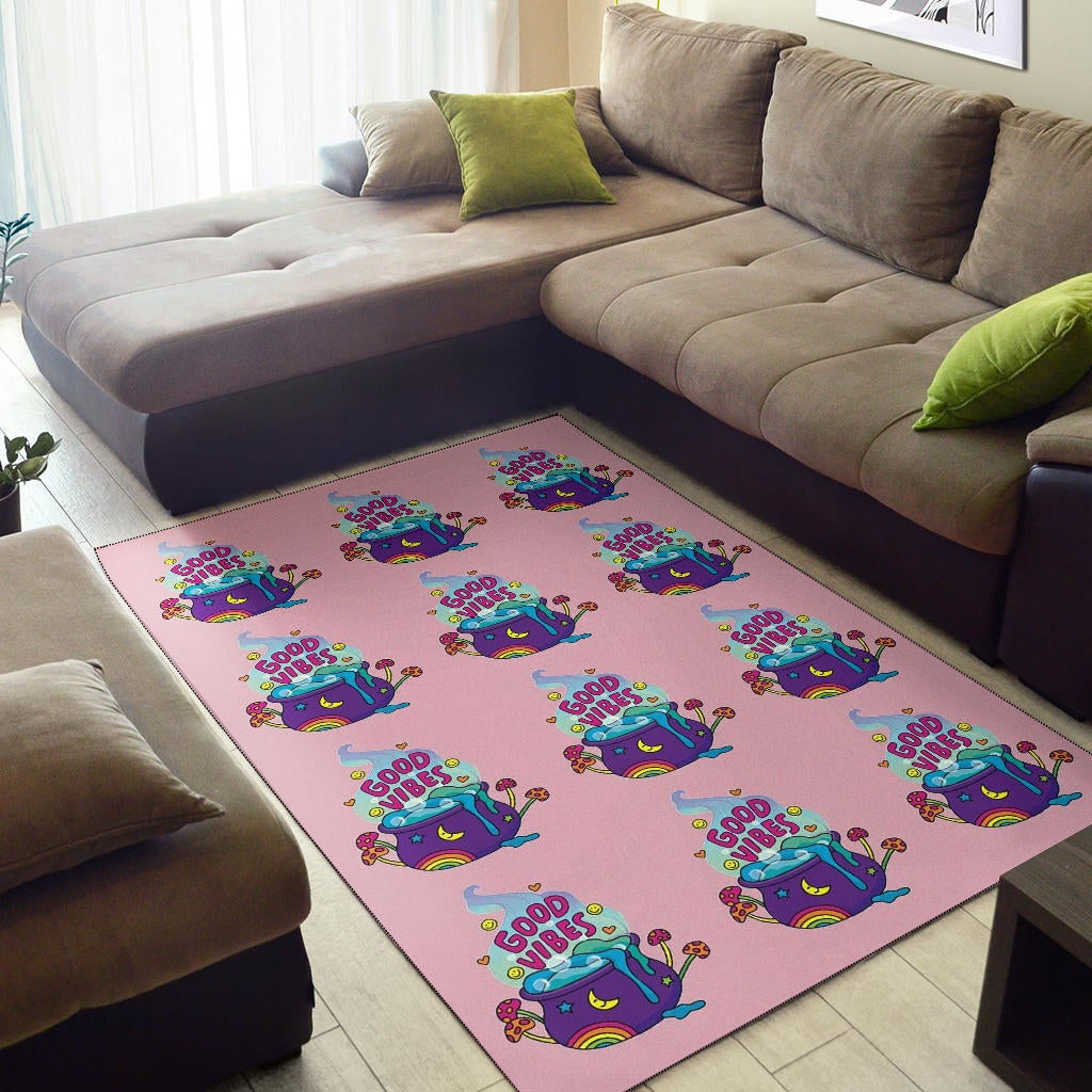 Halloween Area Rug | Good Vibes Witch Bowl Patterns Colorful Pink Rugs Home Decor