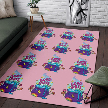 Halloween Area Rug | Good Vibes Witch Bowl Patterns Colorful Pink Rugs Home Decor