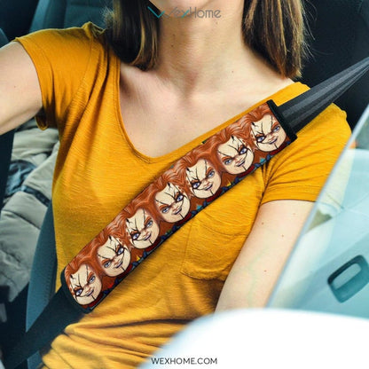 Horror Movie Seat Belt Covers | Chucky Face Smiling Patterns Belt Covers