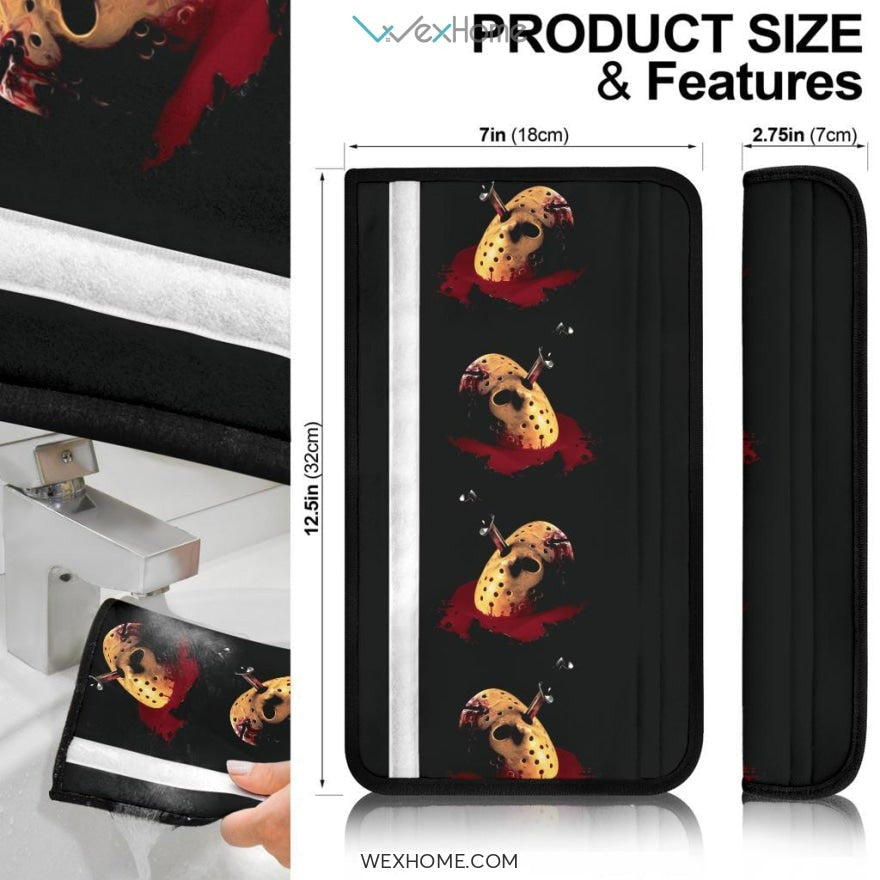 Horror Movie Seat Belt Covers | Knife On Jason Mask Bleeding Belt Covers