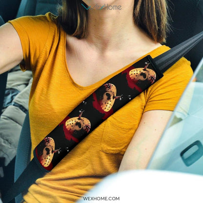 Horror Movie Seat Belt Covers | Knife On Jason Mask Bleeding Belt Covers