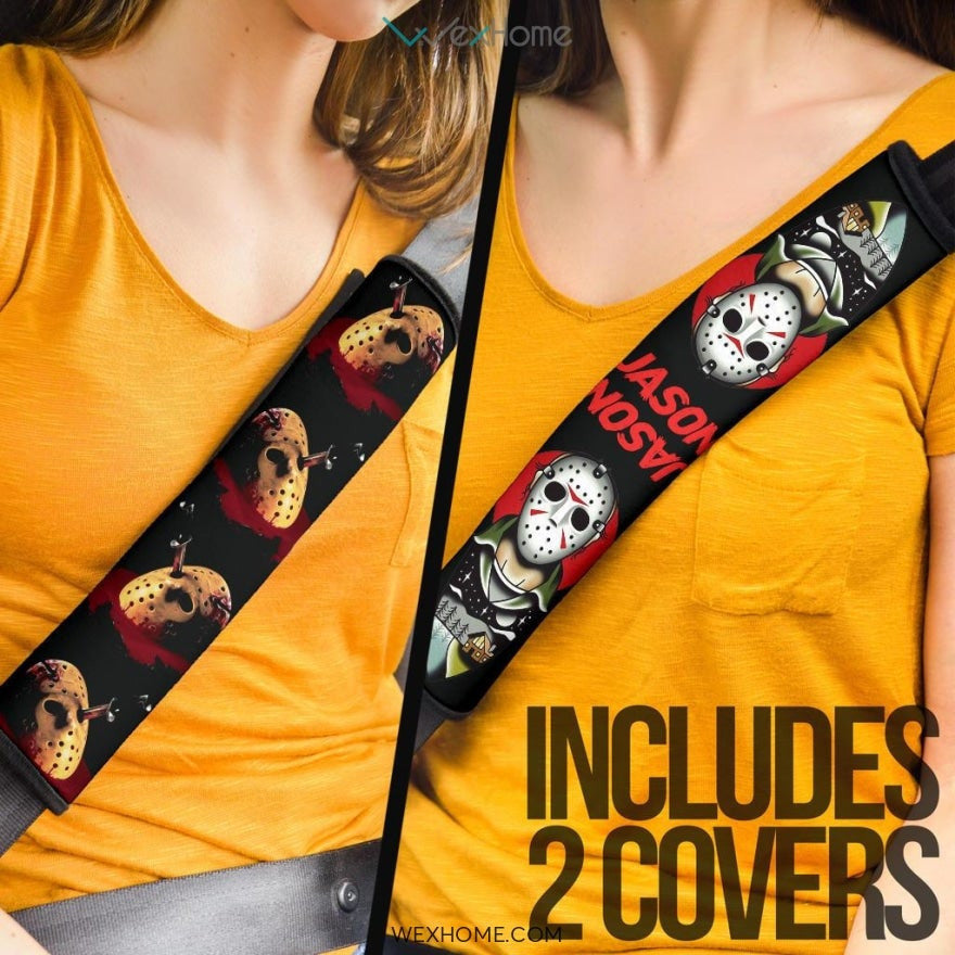 Horror Movie Seat Belt Covers | Knife On Jason Mask Bleeding Belt Covers