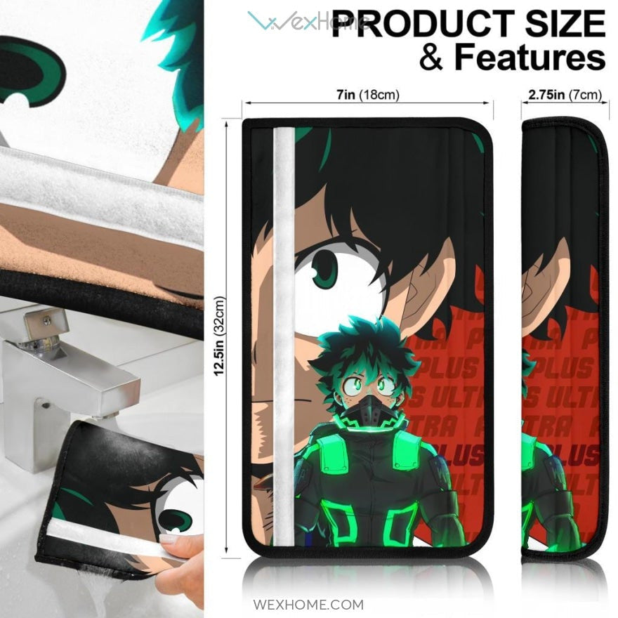 My Hero Academia Anime Seat Belt Covers | MHA Izuku Face And All Might Green And Red Belt Covers