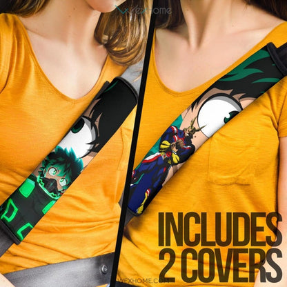 My Hero Academia Anime Seat Belt Covers | MHA Izuku Face And All Might Green And Red Belt Covers