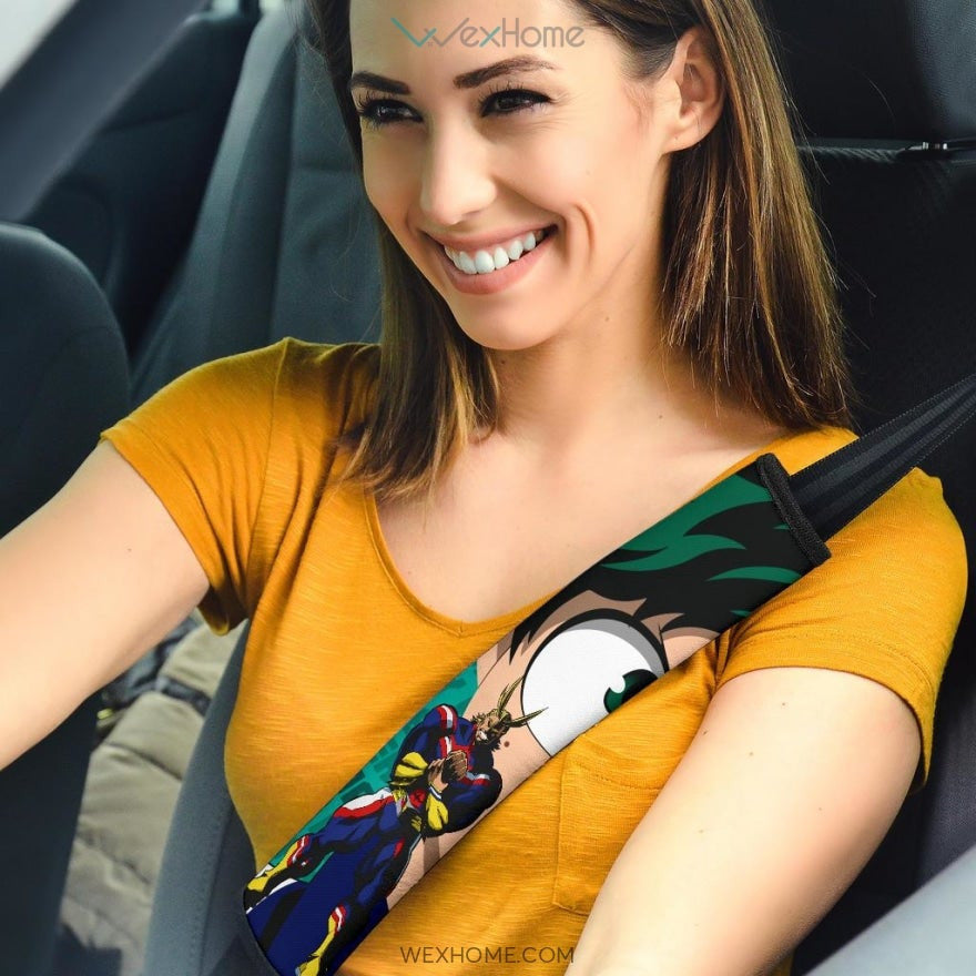 My Hero Academia Anime Seat Belt Covers | MHA Izuku Face And All Might Green And Red Belt Covers