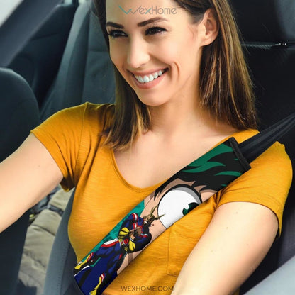 My Hero Academia Anime Seat Belt Covers | MHA Izuku Face And All Might Green And Red Belt Covers