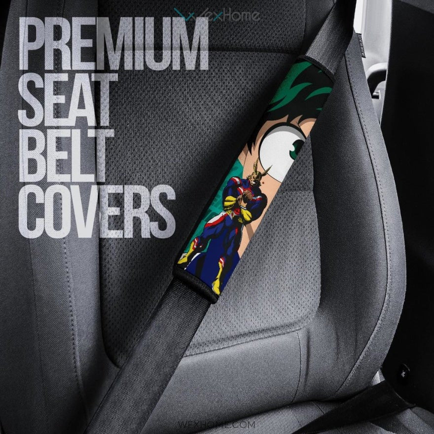 My Hero Academia Anime Seat Belt Covers | MHA Izuku Face And All Might Green And Red Belt Covers
