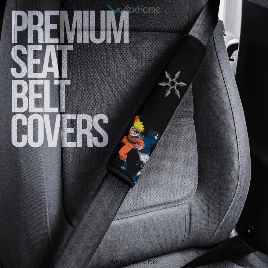 Naruto Anime Seat Belt Covers - Team 7 Young Naruto And Sasuke With Giant Shuriken Belt Covers