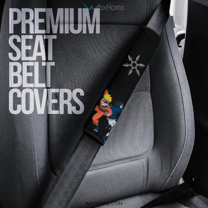 Naruto Anime Seat Belt Covers - Team 7 Young Naruto And Sasuke With Giant Shuriken Belt Covers