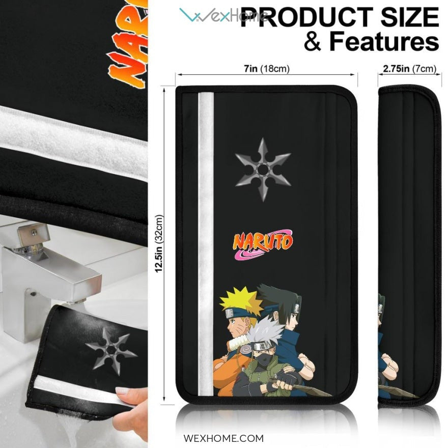 Naruto Anime Seat Belt Covers - Team 7 Young Naruto And Sasuke With Giant Shuriken Belt Covers