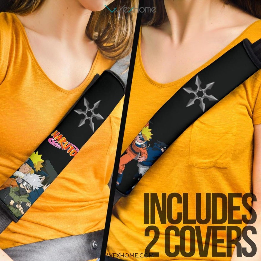Naruto Anime Seat Belt Covers - Team 7 Young Naruto And Sasuke With Giant Shuriken Belt Covers