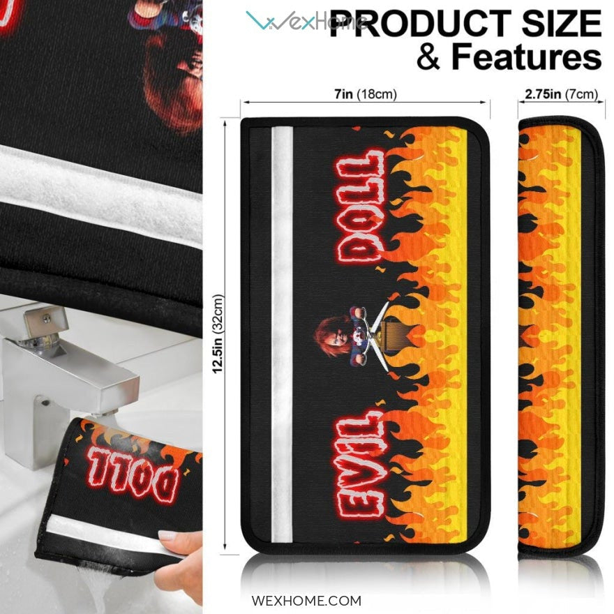 Horror Movie Seat Belt Covers | Chucky Evil Doll In Fire Belt Covers