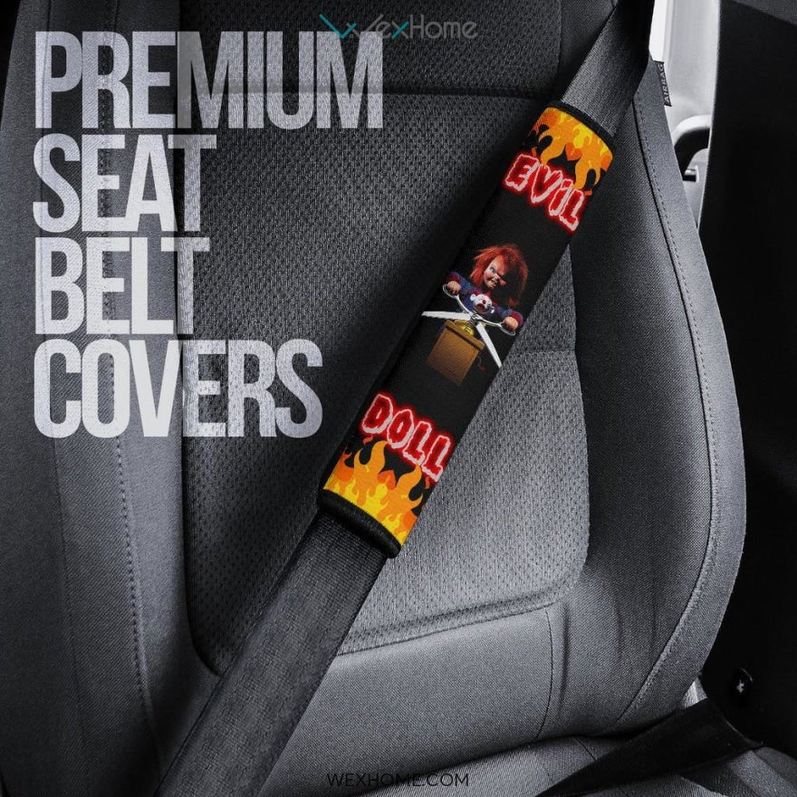 Horror Movie Seat Belt Covers | Chucky Evil Doll In Fire Belt Covers