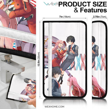 Darling In The Franxx Anime Seat Belt Covers | Zero Two 002 With Hiro Love And Strelitzia Darling Belt Covers