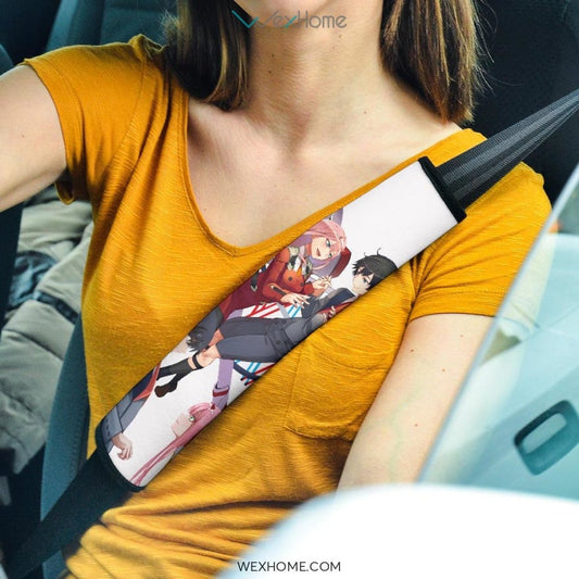 Darling In The Franxx Anime Seat Belt Covers | Zero Two 002 With Hiro Love And Strelitzia Darling Belt Covers