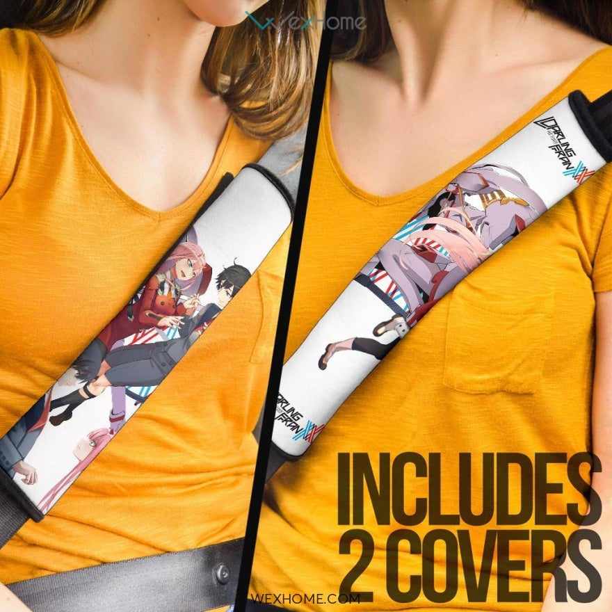 Darling In The Franxx Anime Seat Belt Covers | Zero Two 002 With Hiro Love And Strelitzia Darling Belt Covers