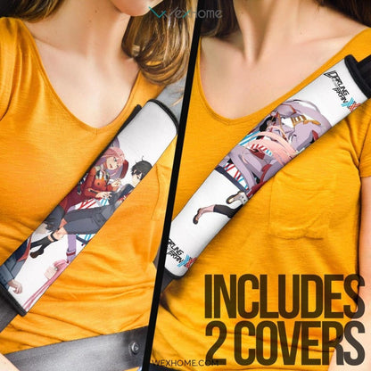 Darling In The Franxx Anime Seat Belt Covers | Zero Two 002 With Hiro Love And Strelitzia Darling Belt Covers