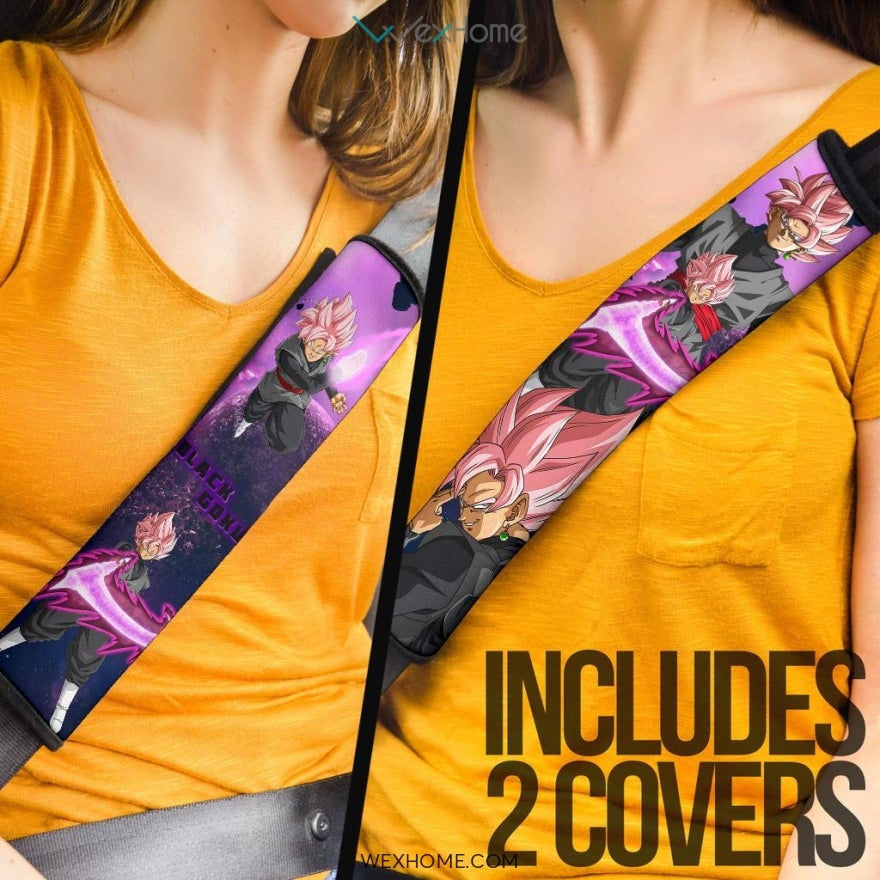 Dragon Ball Anime Seat Belt Covers | DB Black Goku Punk Hair Purple Galaxy Belt Covers