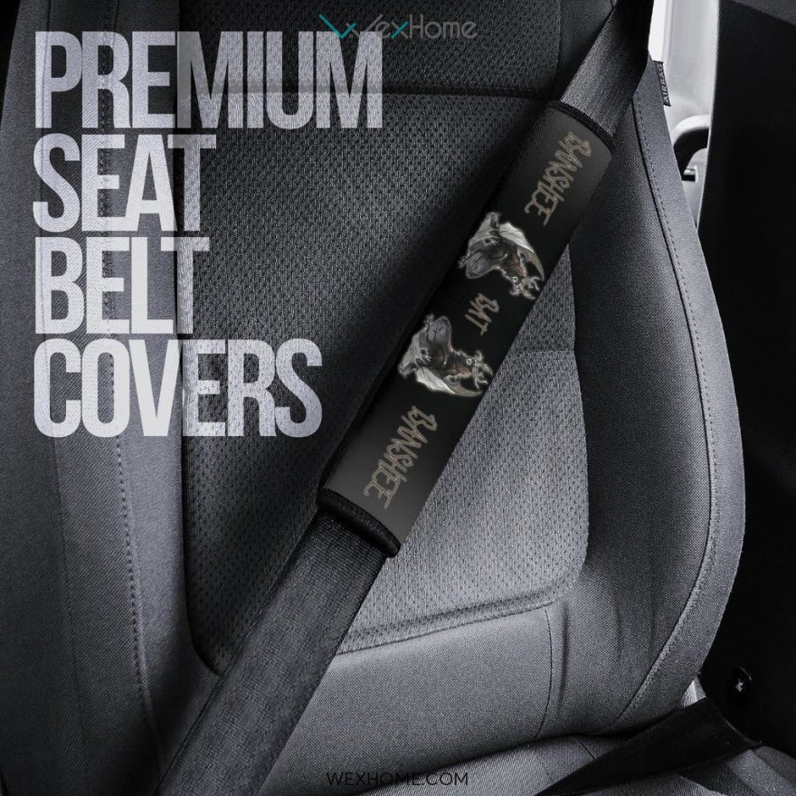 Horror Movie Seat Belt Covers | Bat Banshee Animal With Deer Antlers Artwork Belt Covers