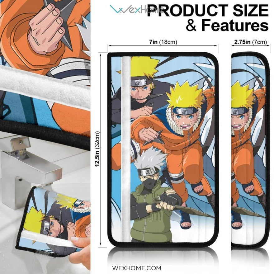 Naruto Anime Seat Belt Covers | Naruto Kunai Fighting In Ice And Kakashi Belt Covers